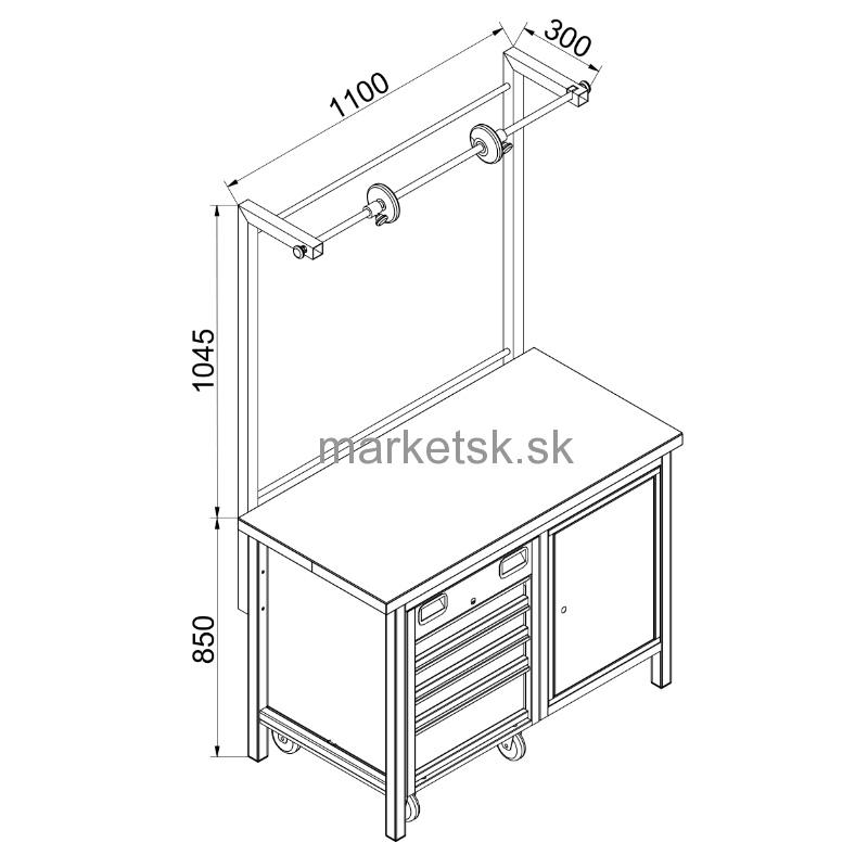 Dielenský baliaci stôl PSB001 - 119 x 60 x 85/190 cm